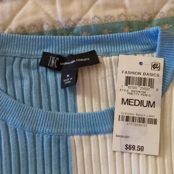 INC Colorblock Light Blue/Gray/ Ivory Sweater - Picture 3 of 5